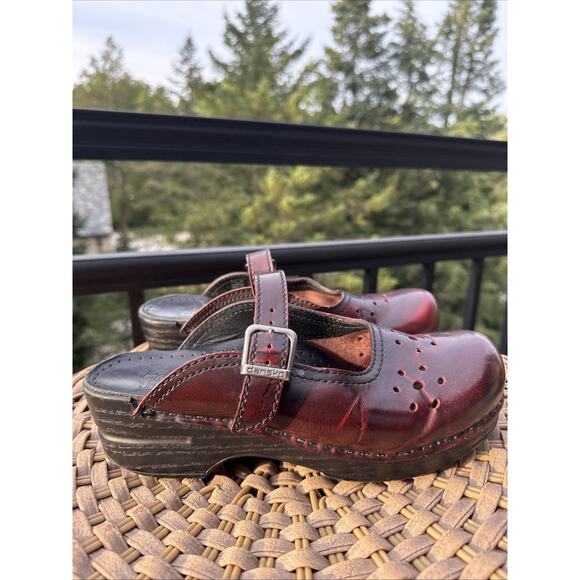 Dansko Mary Jane Mules Clogs Shoes Women's Size 38 EU 8 US Burgundy Leather - Picture 4 of 16